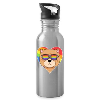 Rainbow - Dog Chow Chow with glasses and heart - Water bottle with straw - silver - Right