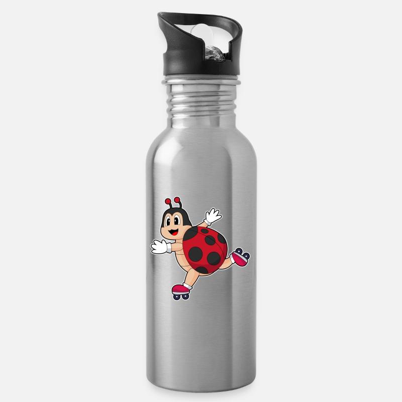Marienkäfer Inlineskaten Rollschuhe - Trinkflasche mit integriertem Trinkhalm - Lightsilver