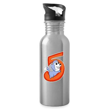 5 Birthday 5 Year Old with Animal Motif - Five - Water bottle with straw - silver - Right