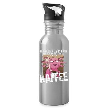 Gähnen ist ein stummer Schrei nach Kaffee - Trinkflasche mit integriertem Trinkhalm - Lightsilver - Rechts