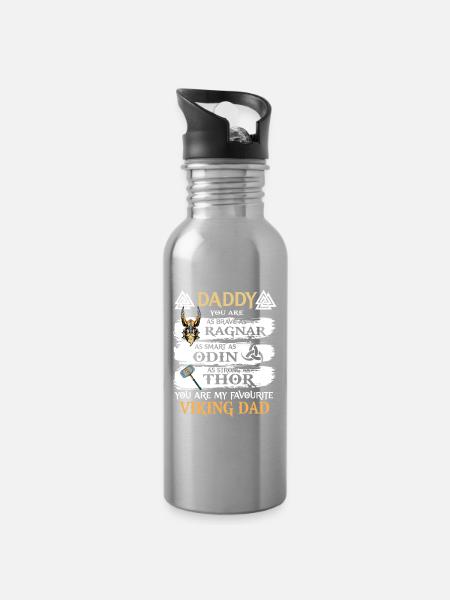 Wikinger Vater - Trinkflasche mit integriertem Trinkhalm - Lightsilver