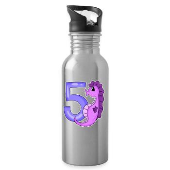 5th Birthday Motif Seahorse - Five Years Old - Water bottle with straw - silver - Right