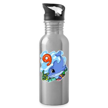 9th Birthday Motif Dolphin - Nine Years Old - Water bottle with straw - silver - Right
