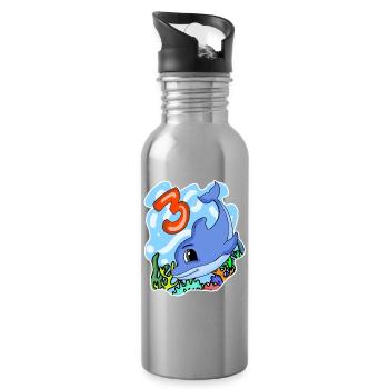 3rd birthday motif dolphin - three years old - Water bottle with straw - silver - Right