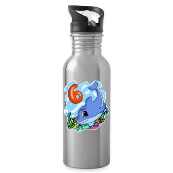 6th birthday motif dolphin - six years old - Water bottle with straw - silver - Right