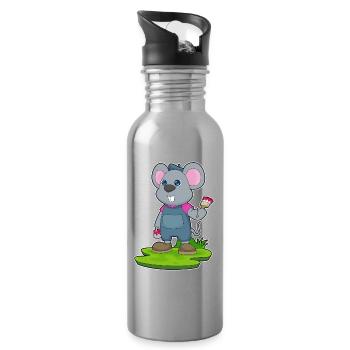 Maus Maler Pinsel Malen - Trinkflasche mit integriertem Trinkhalm - Lightsilver - Rechts