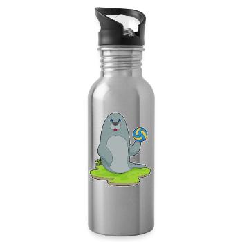 Seehund Volleyballspieler Volleyball - Trinkflasche mit integriertem Trinkhalm - Lightsilver - Rechts