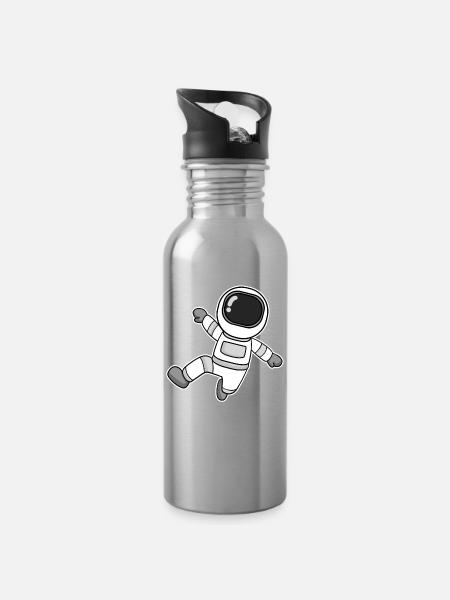 Astronaut Motiv Weltall - Trinkflasche mit integriertem Trinkhalm - Lightsilver
