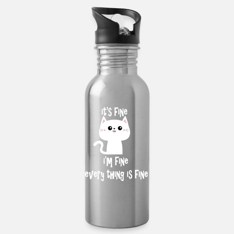 it's fine i'm fine every thing is fine cat v2 - Gourde avec paille intégrée - argent clair