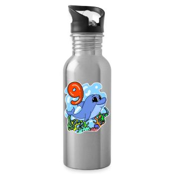 9th Birthday Motif Dolphin - Nine Years - Water bottle with straw - silver - Right