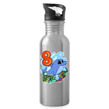 8th Birthday Motif Dolphin - eight years - Water bottle with straw - silver - Right