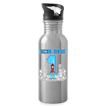 1 Jahr alt - Einschulung - Astronaut Motiv - Trinkflasche mit integriertem Trinkhalm - Lightsilver - Rechts