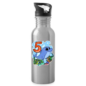 5th Birthday Motif Dolphin - five years - Water bottle with straw - silver - Right