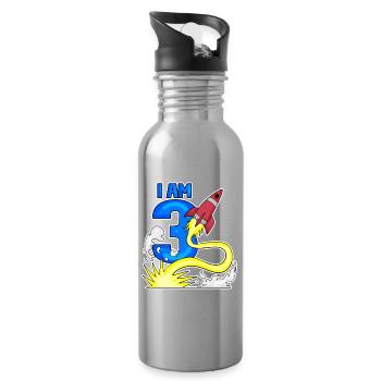 3 Birthday Boy Astronaut Rocket - Trois ans - Gourde avec paille intégrée - argent clair - Droite