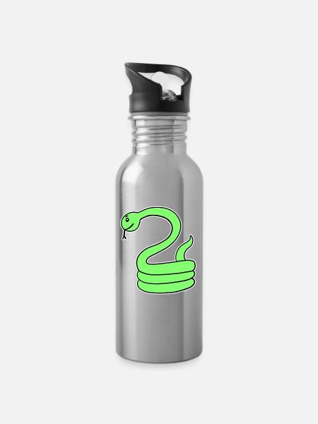 Schlange - Grüne Schlange - Trinkflasche mit integriertem Trinkhalm - Lightsilver