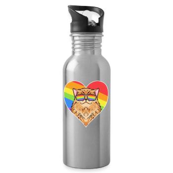 Rainbow - Cat Persian cat with glasses and heart - Water bottle with straw - silver - Right