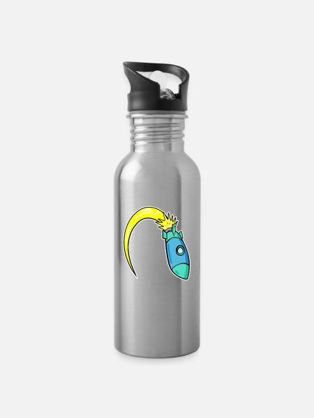 Rakete - Trinkflasche mit integriertem Trinkhalm - Lightsilver