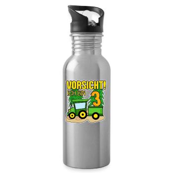 Bauer Landwirt 3 Jahre Junge 3. Geburtstag Sohn - Trinkflasche mit integriertem Trinkhalm - Lightsilver - Rechts