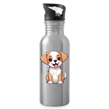 Cute Little Dog Puppy Child Baby Gift Dogs - Water bottle with straw - silver - Right