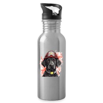 Labrador Feuerwehr Feuerwehrmann Hund - Trinkflasche mit integriertem Trinkhalm - Lightsilver - Rechts