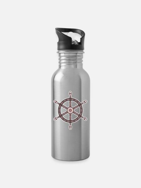 Steuerrad Kapitän - Trinkflasche mit integriertem Trinkhalm - Lightsilver