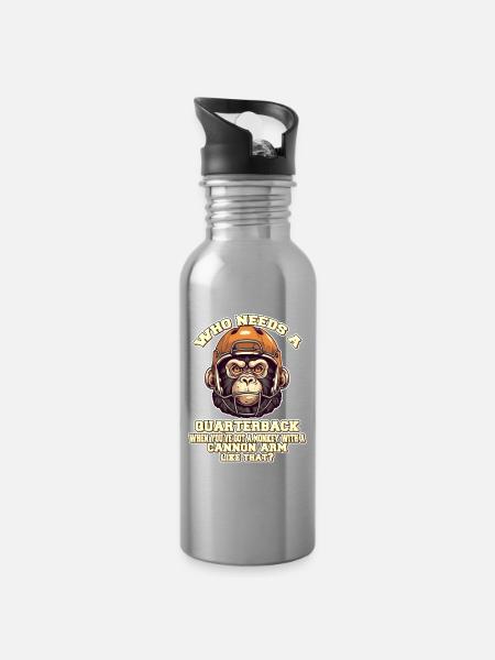 Motivierender Quaterback Affe - Trinkflasche mit integriertem Trinkhalm - Lightsilver