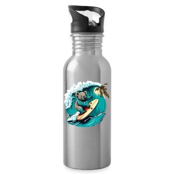 Koala has fun surfing - Water bottle with straw - silver - Right