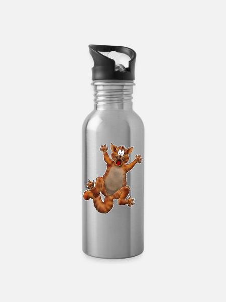 Crazy Cat - Trinkflasche mit integriertem Trinkhalm - Lightsilver