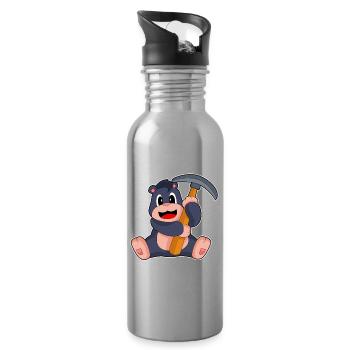 Maulwurf Bergarbeiter Spitzhacke Bergbau - Trinkflasche mit integriertem Trinkhalm - Lightsilver - Rechts