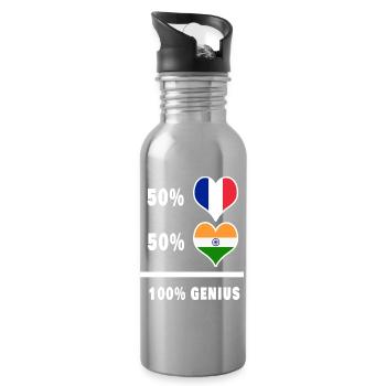 L'Inde et la France 100% génial Drapeaux Design - Gourde avec paille intégrée - argent clair - Droite