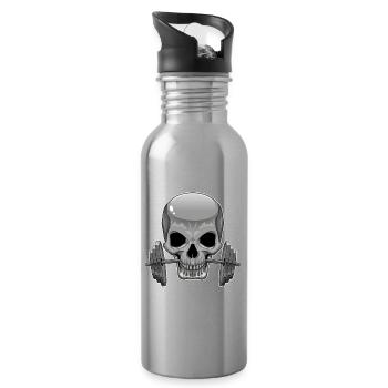 Totenkopf Bodybuilder Langhantel Bodybuilding - Trinkflasche mit integriertem Trinkhalm - Lightsilver - Rechts