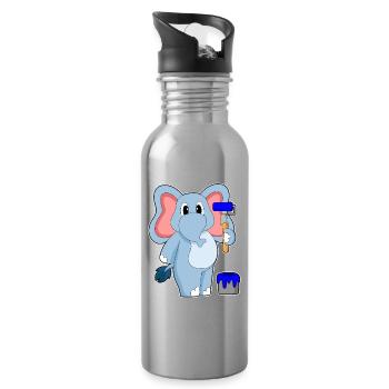Elephant Painter Paint Roller Painting - Water bottle with straw - silver - Right