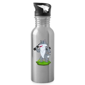 Wolf Bodybuilder Hanteln Bodybuilding - Trinkflasche mit integriertem Trinkhalm - Lightsilver - Rechts