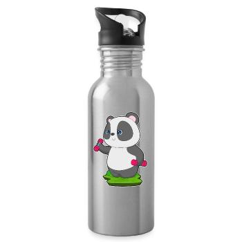 Panda Bodybuilder Dumbbells Bodybuilding - Gourde avec paille intégrée - argent clair - Droite