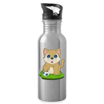 Katze Fußballspieler Fußball - Trinkflasche mit integriertem Trinkhalm - Lightsilver - Rechts