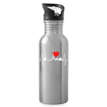 Paris Skyline Heartbeat Eiffel Tower France - Water bottle with straw - silver - Right