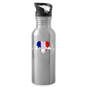 Paris Skyline Heartbeat Eiffel Tower France - Water bottle with straw - silver - Right