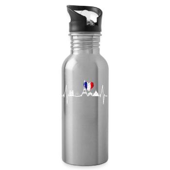 Paris Skyline Heartbeat Eiffel Tower France - Water bottle with straw - silver - Right