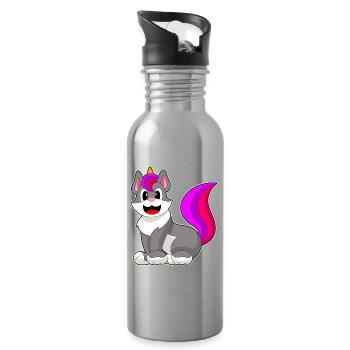 Katze Einhorn - Trinkflasche mit integriertem Trinkhalm - Lightsilver - Rechts