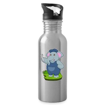 Elephant Mechanic Wrench Workshop - Water bottle with straw - silver - Right