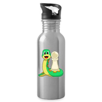 Échecs en forme de serpent en pion - Gourde avec paille intégrée - argent clair - Droite