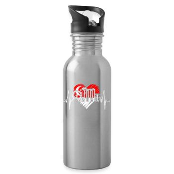 Singapore Skyline Heartbeat Asia I Love Singapore - Water bottle with straw - silver - Right