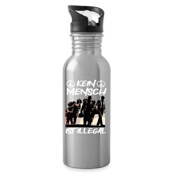 Kein Mensch ist Illegal - Trinkflasche mit integriertem Trinkhalm - Lightsilver - Rechts