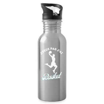 j'peux pas j'ai Basket cadeau drôle humoristique - Gourde avec paille intégrée - argent clair - Droite