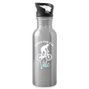Je peux pas j ai vélo cadeau humoristique - Gourde avec paille intégrée - argent clair - Droite