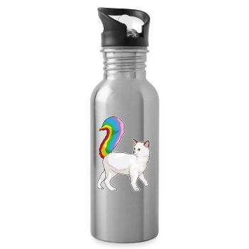 Katze Regenbogen - Trinkflasche mit integriertem Trinkhalm - Lightsilver - Rechts