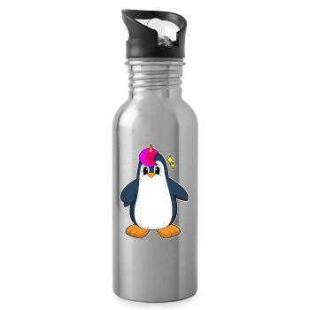 Pinguin Einhorn - Trinkflasche mit integriertem Trinkhalm - Lightsilver - Rechts