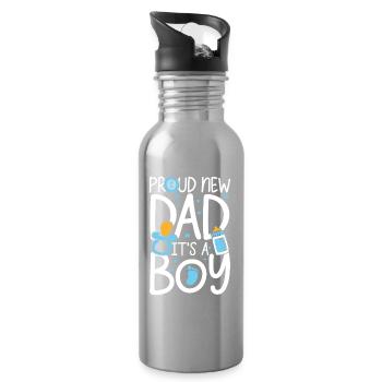 Proud new dad it s a boy - Trinkflasche mit integriertem Trinkhalm - Lightsilver - Rechts