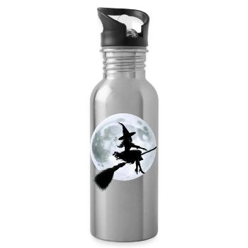 Witch on a Broom - Water bottle with straw - silver - Right