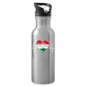 Budapest Skyline Herzschlag Ungarn Herz Budapester - Trinkflasche mit integriertem Trinkhalm - Lightsilver - Rechts